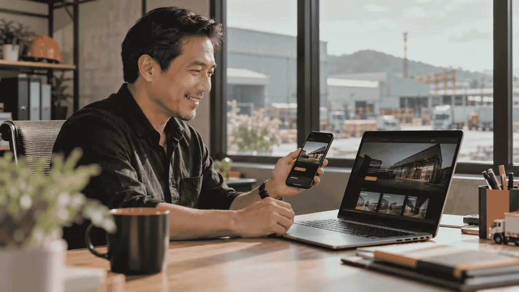 เจ้าของธุรกิจโรงงานในชลบุรีดูเว็บไซต์บริษัทใหม่ที่แสดงผลแบบ Responsive ทั้งบนโน้ตบุ๊กและสมาร์ทโฟน